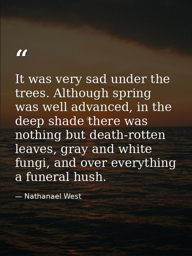 It was very sad under the trees. Although spring was well advanced, in the deep shade there was nothing but death-rotten — Nathanael West