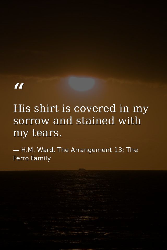 His shirt is covered in my sorrow and stained with my tears. — H.M. Ward, The Arrangement 13: The Ferro Family