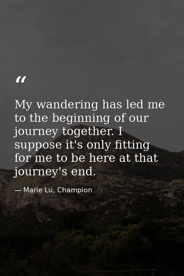 My wandering has led me to the beginning of our journey together. I suppose it's only fitting for me to be here at that  — Marie Lu, Champion