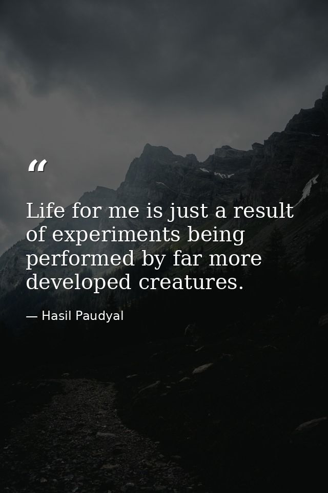Life for me is just a result of experiments being performed by far more developed creatures. — Hasil Paudyal