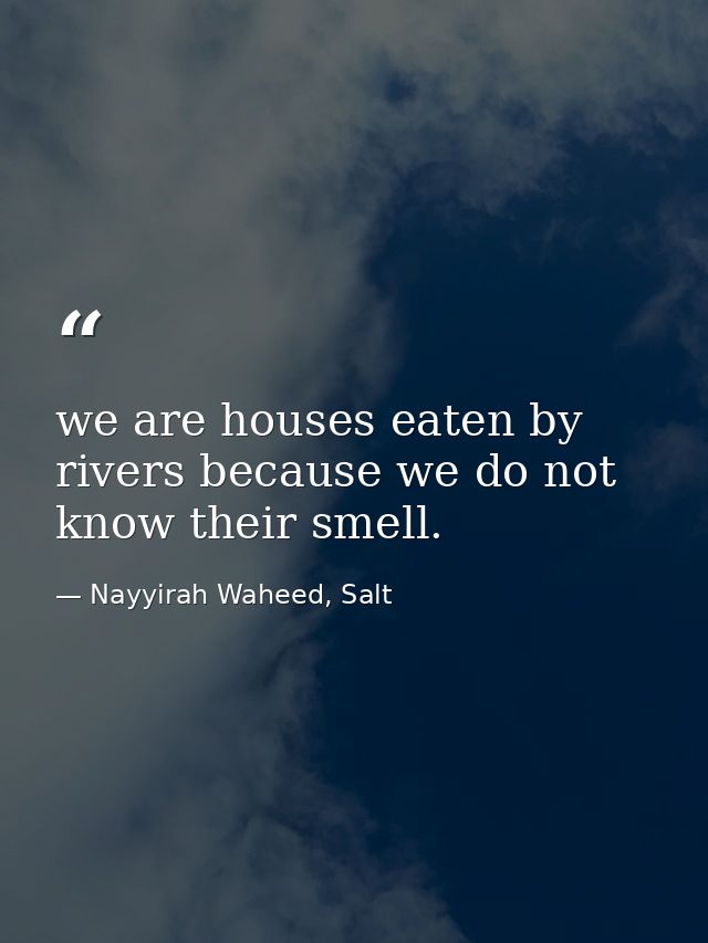 we are houses eaten by rivers because we do not know their smell. — Nayyirah Waheed, Salt