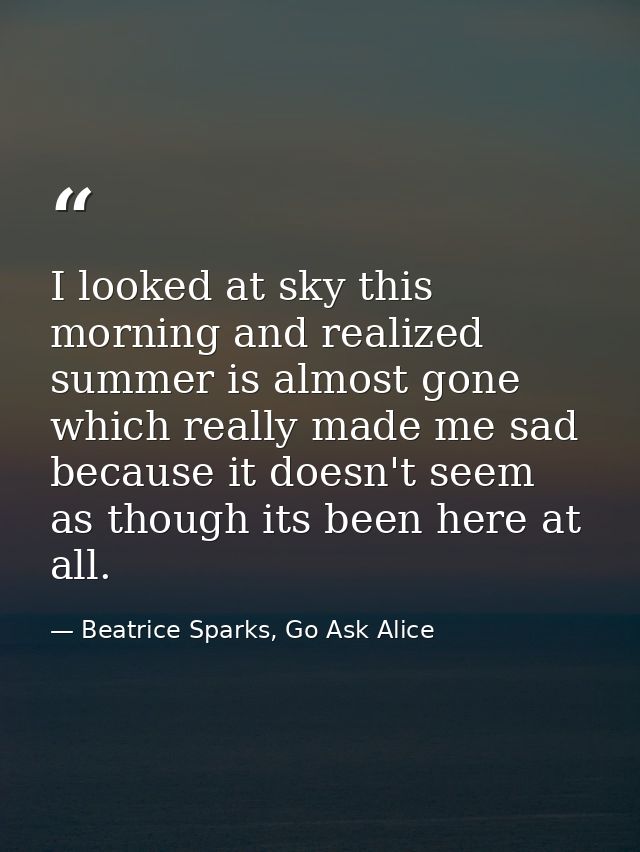 I looked at sky this morning and realized summer is almost gone which really made me sad because it doesn't seem as thou — Beatrice Sparks, Go Ask Alice