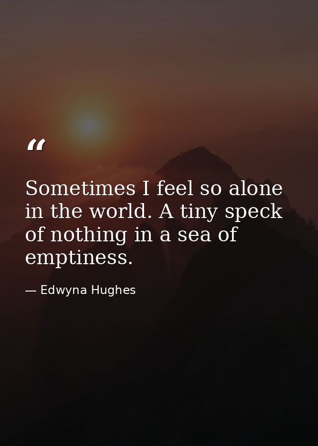 Sometimes I feel so alone in the world. A tiny speck of nothing in a sea of emptiness. — Edwyna Hughes