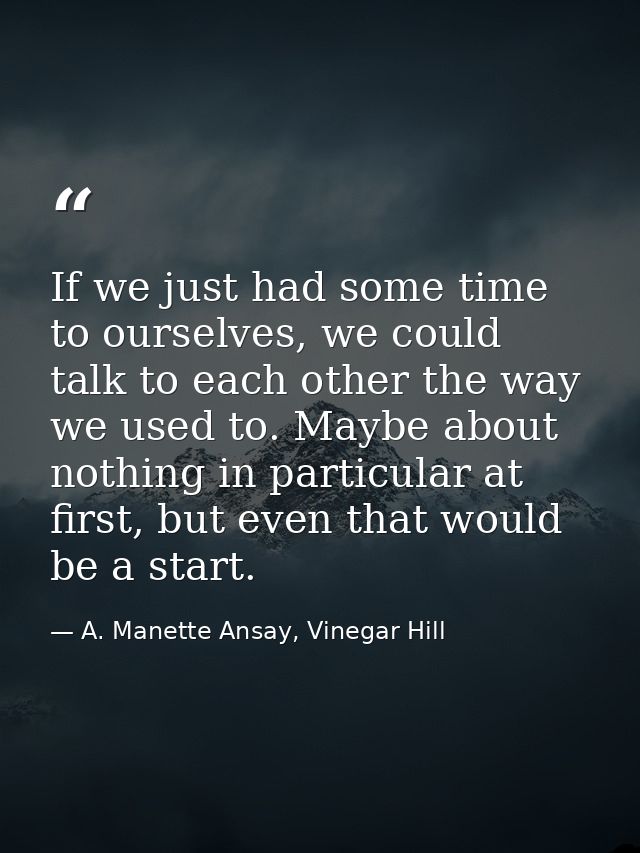 If we just had some time to ourselves, we could talk to each other the way we used to. Maybe about nothing in particular — A. Manette Ansay, Vinegar Hill