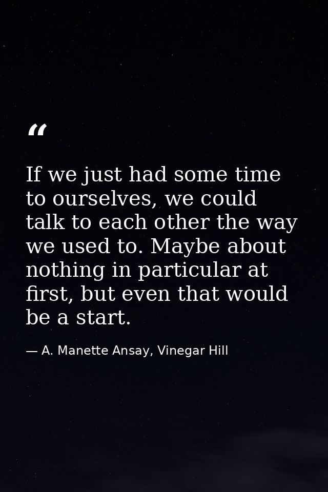 If we just had some time to ourselves, we could talk to each other the way we used to. Maybe about nothing in particular — A. Manette Ansay, Vinegar Hill
