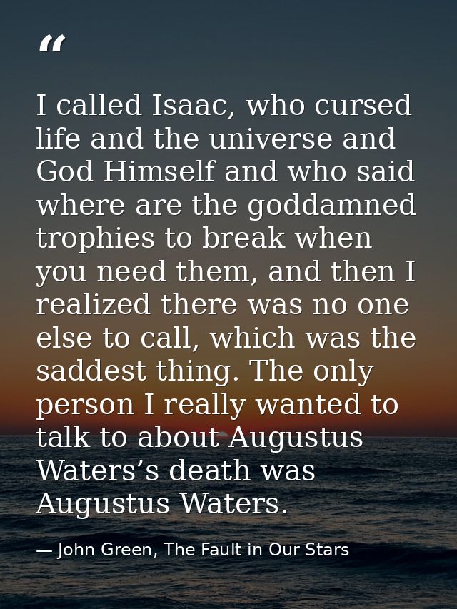 I called Isaac, who cursed life and the universe and God Himself and who said where are the goddamned trophies to break  — John Green, The Fault in Our Stars