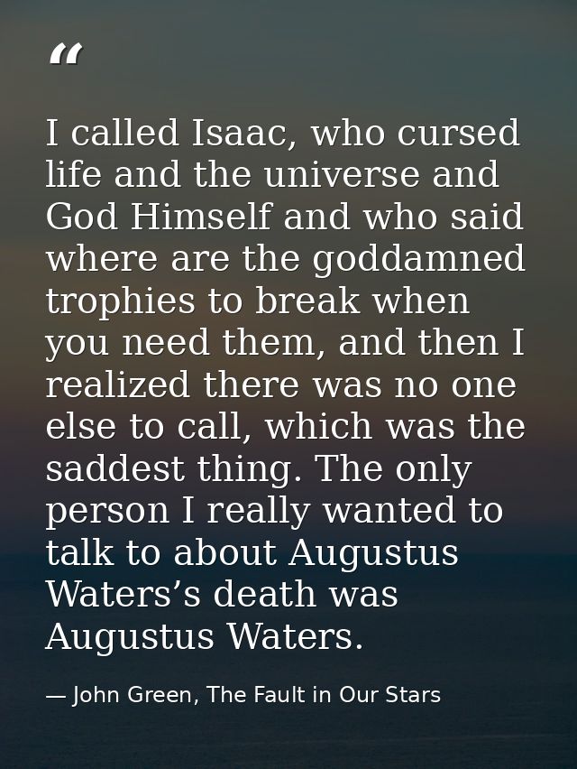 I called Isaac, who cursed life and the universe and God Himself and who said where are the goddamned trophies to break  — John Green, The Fault in Our Stars