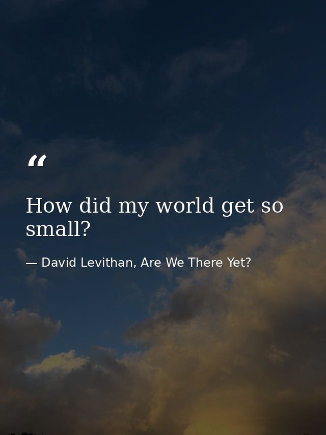 How did my world get so small? — David Levithan, Are We There Yet?