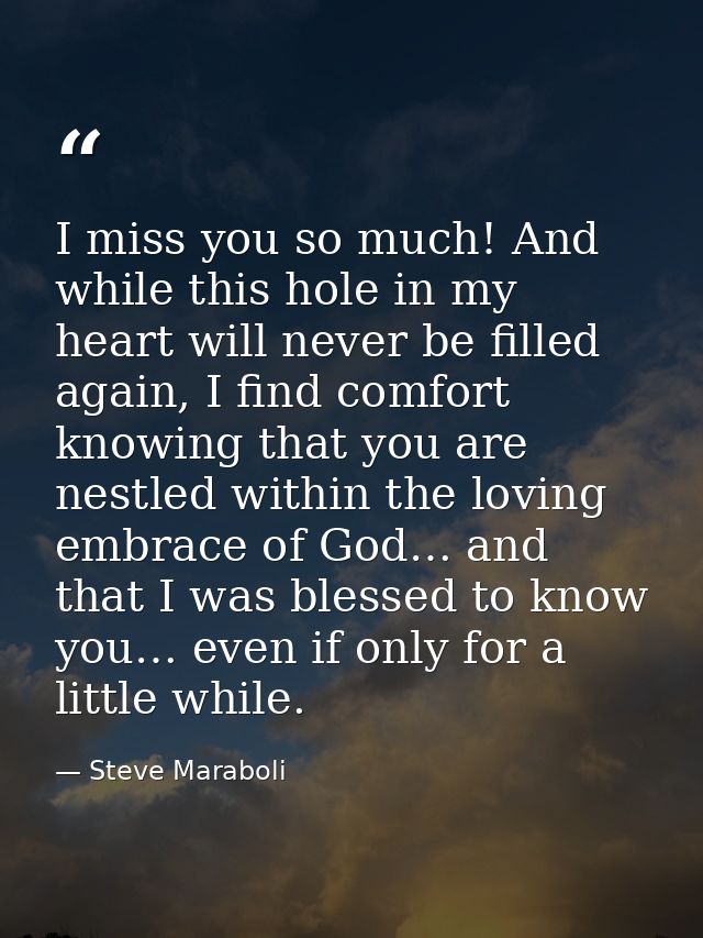 I miss you so much! And while this hole in my heart will never be filled again, I find comfort knowing that you are nest — Steve Maraboli