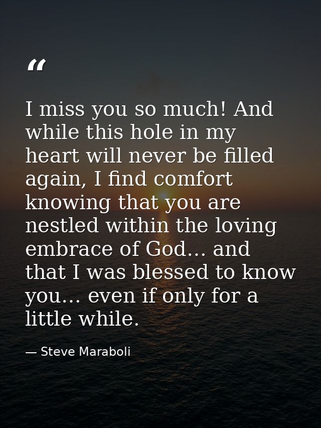 I miss you so much! And while this hole in my heart will never be filled again, I find comfort knowing that you are nest — Steve Maraboli