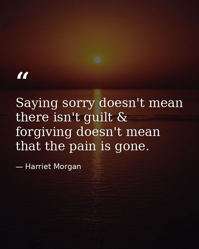Saying sorry doesn't mean there isn't guilt & forgiving doesn't mean that the pain is gone. — Harriet Morgan