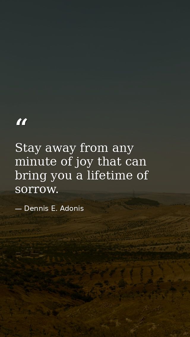 Stay away from any minute of joy that can bring you a lifetime of sorrow. — Dennis E. Adonis