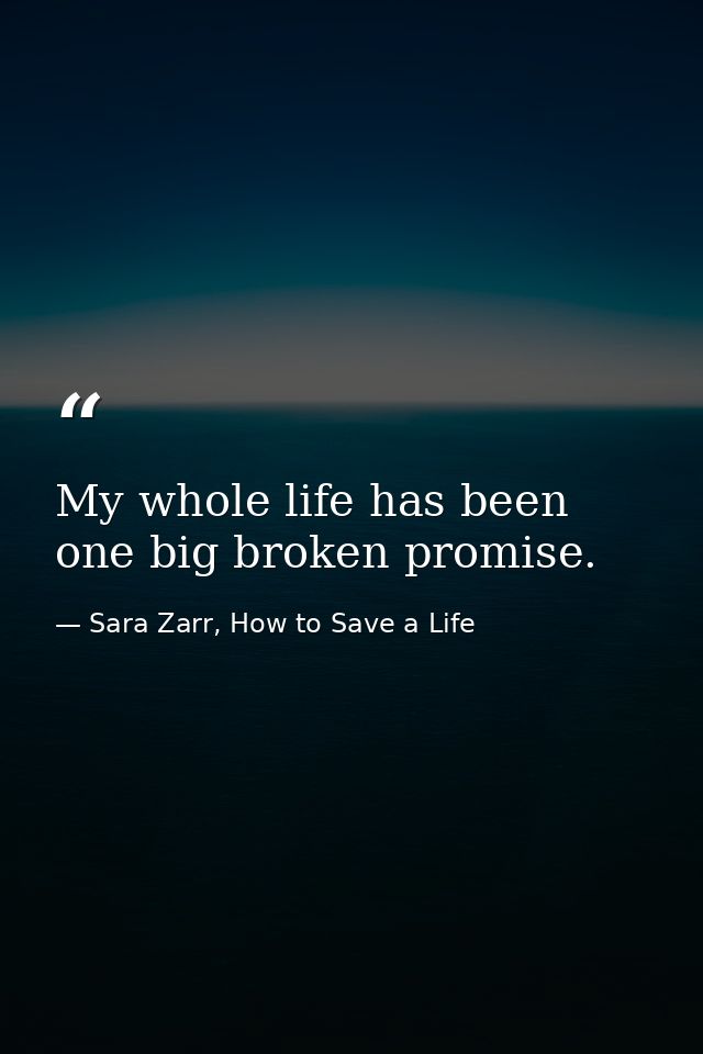 My whole life has been one big broken promise. — Sara Zarr, How to Save a Life