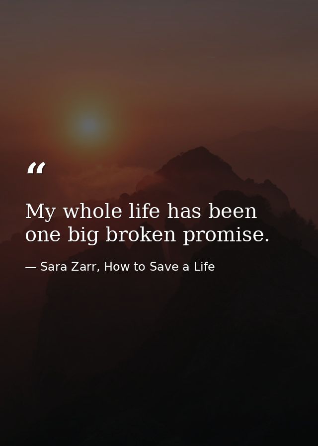My whole life has been one big broken promise. — Sara Zarr, How to Save a Life