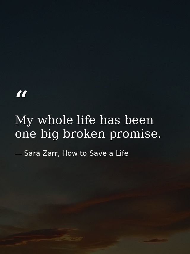 My whole life has been one big broken promise. — Sara Zarr, How to Save a Life