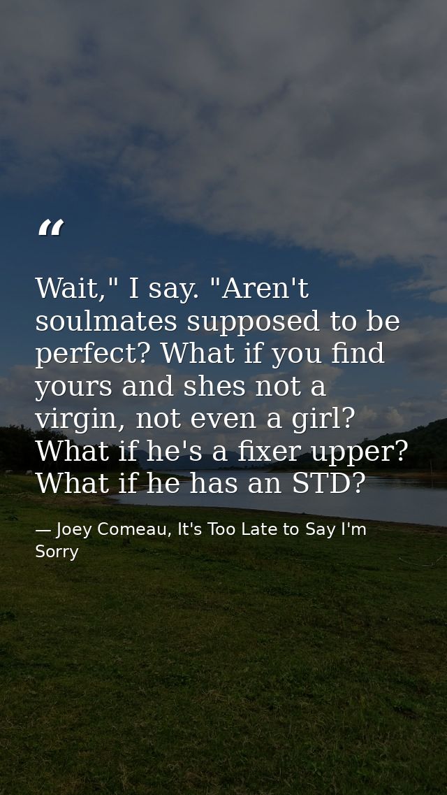 Wait," I say. "Aren't soulmates supposed to be perfect? What if you find yours and shes not a virgin, not even a girl? W — Joey Comeau, It's Too Late to Say I'm Sorry