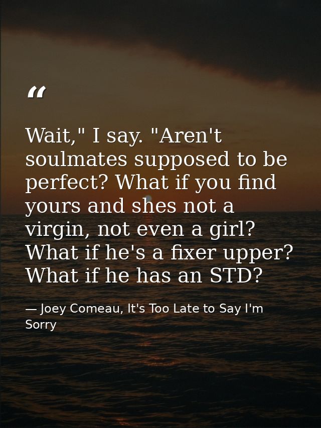 Wait," I say. "Aren't soulmates supposed to be perfect? What if you find yours and shes not a virgin, not even a girl? W — Joey Comeau, It's Too Late to Say I'm Sorry
