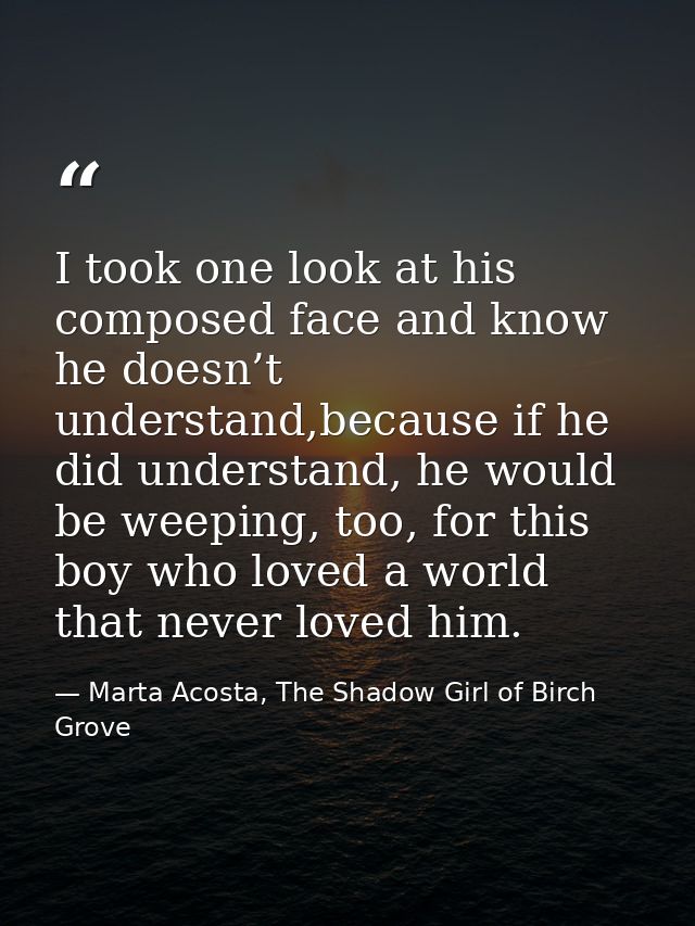 I took one look at his composed face and know he doesn’t understand,because if he did understand, he would be weeping, t — Marta Acosta, The Shadow Girl of Birch Grove