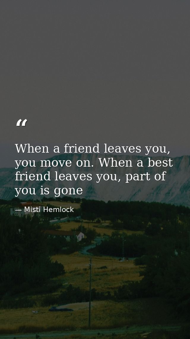 When a friend leaves you, you move on. When a best friend leaves you, part of you is gone — Misti Hemlock