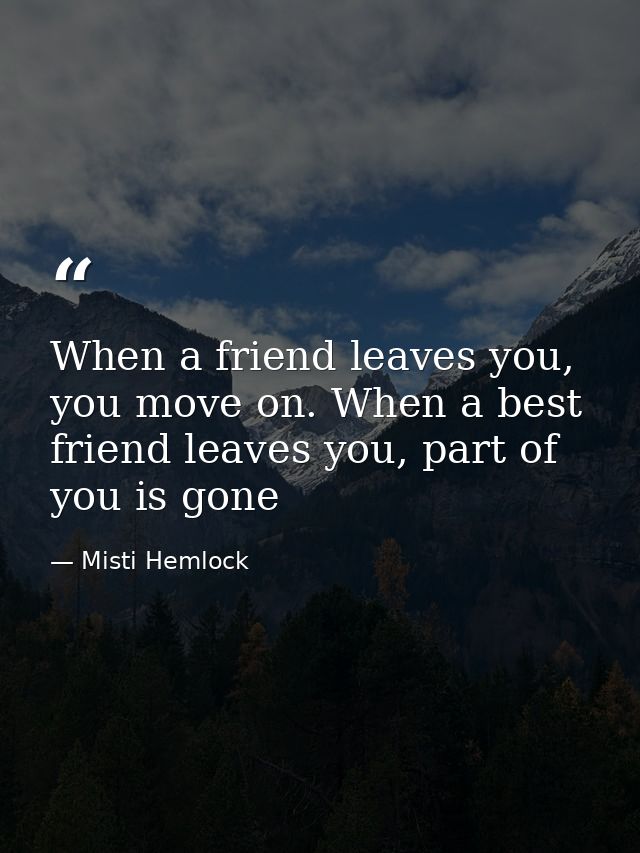 When a friend leaves you, you move on. When a best friend leaves you, part of you is gone — Misti Hemlock
