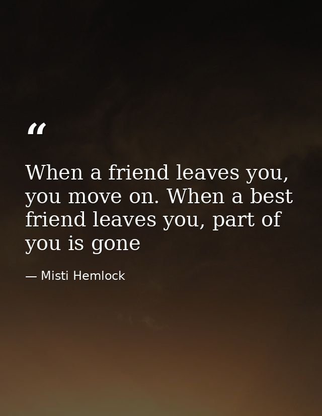 When a friend leaves you, you move on. When a best friend leaves you, part of you is gone — Misti Hemlock