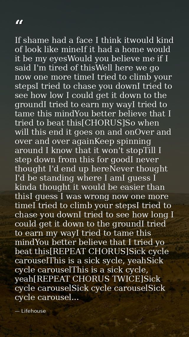 If shame had a face I think itwould kind of look like mineIf it had a home would it be my eyesWould you believe me if I  — Lifehouse