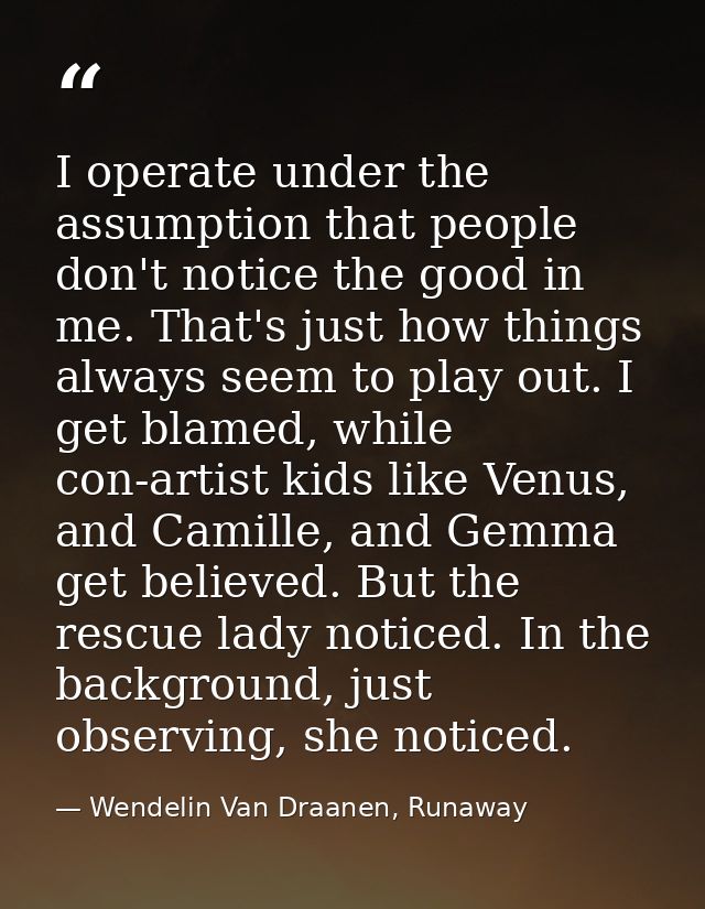I operate under the assumption that people don't notice the good in me. That's just how things always seem to play out.  — Wendelin Van Draanen, Runaway
