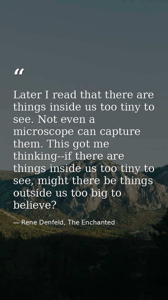 Later I read that there are things inside us too tiny to see. Not even a microscope can capture them. This got me thinki — Rene Denfeld, The Enchanted