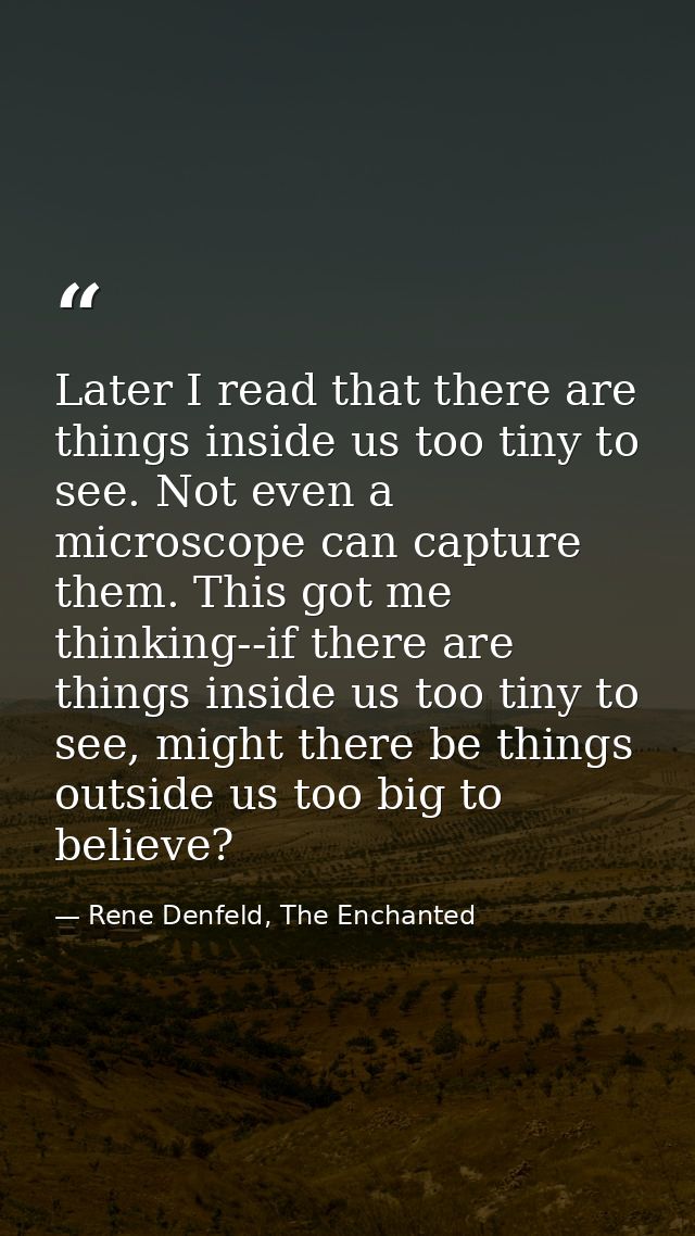 Later I read that there are things inside us too tiny to see. Not even a microscope can capture them. This got me thinki — Rene Denfeld, The Enchanted
