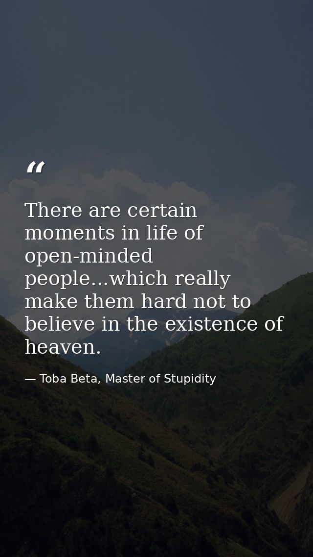 There are certain moments in life of open-minded people...which really make them hard not to believe in the existence of — Toba Beta, Master of Stupidity