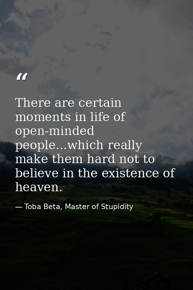There are certain moments in life of open-minded people...which really make them hard not to believe in the existence of — Toba Beta, Master of Stupidity