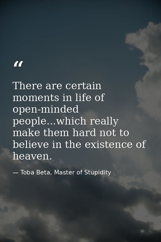 There are certain moments in life of open-minded people...which really make them hard not to believe in the existence of — Toba Beta, Master of Stupidity