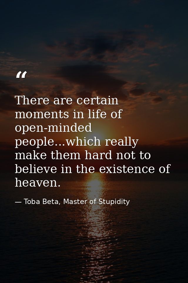 There are certain moments in life of open-minded people...which really make them hard not to believe in the existence of — Toba Beta, Master of Stupidity