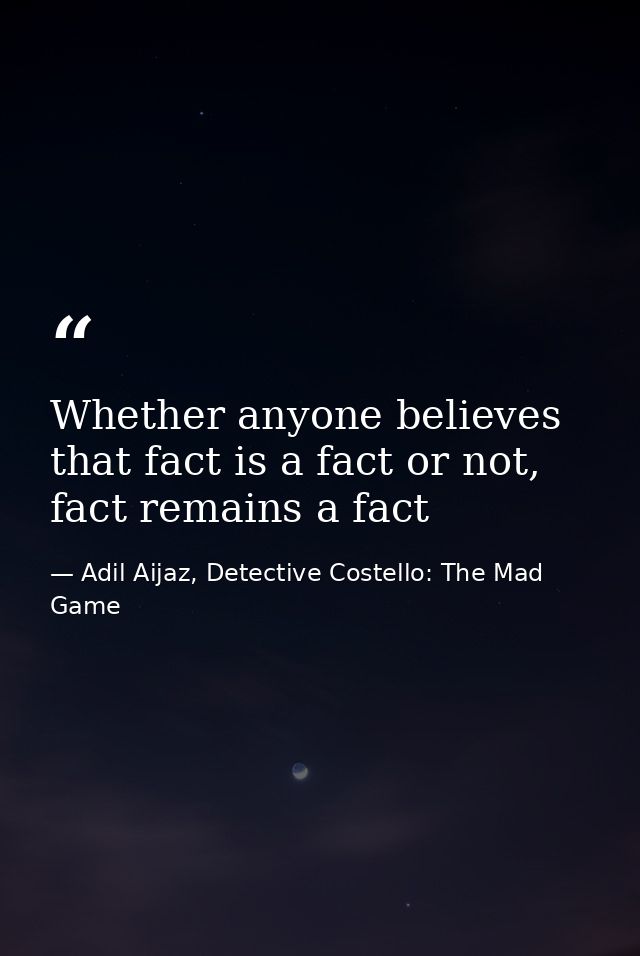 Whether anyone believes that fact is a fact or not, fact remains a fact — Adil Aijaz, Detective Costello: The Mad Game