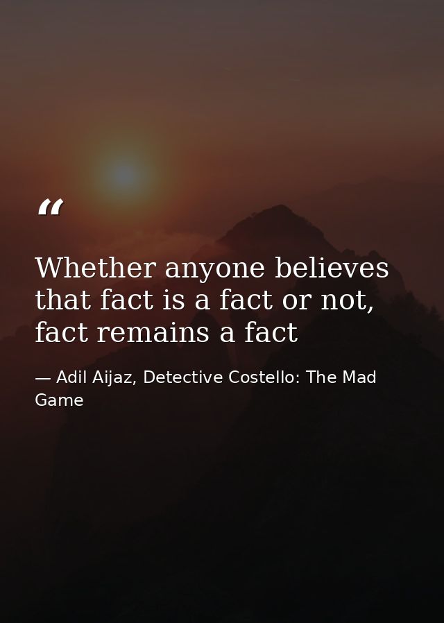 Whether anyone believes that fact is a fact or not, fact remains a fact — Adil Aijaz, Detective Costello: The Mad Game