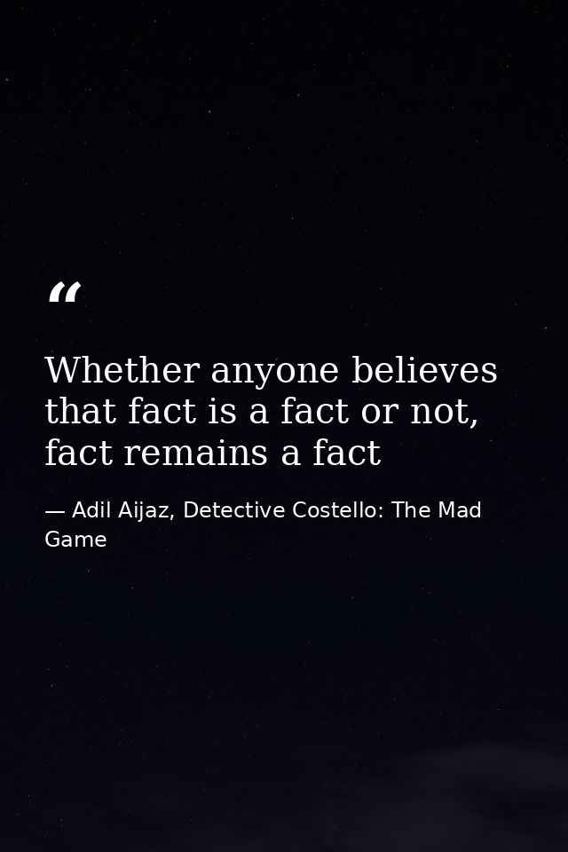Whether anyone believes that fact is a fact or not, fact remains a fact — Adil Aijaz, Detective Costello: The Mad Game