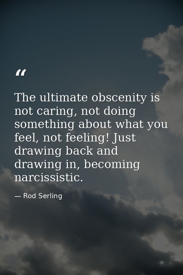 The ultimate obscenity is not caring, not doing something about what you feel, not feeling! Just drawing back and drawin — Rod Serling
