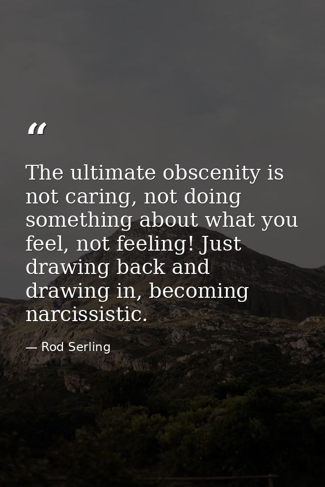 The ultimate obscenity is not caring, not doing something about what you feel, not feeling! Just drawing back and drawin — Rod Serling