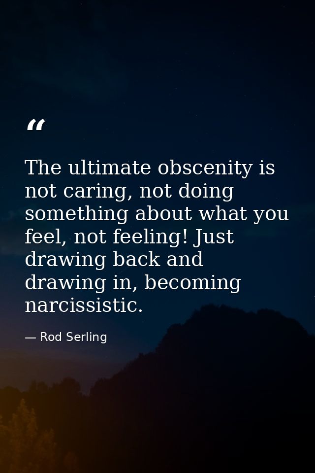 The ultimate obscenity is not caring, not doing something about what you feel, not feeling! Just drawing back and drawin — Rod Serling