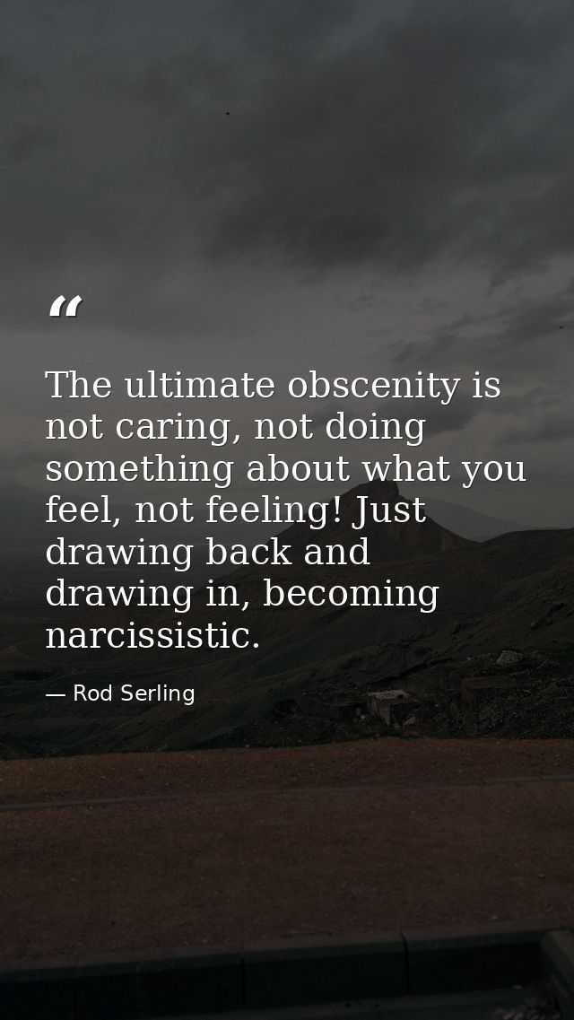 The ultimate obscenity is not caring, not doing something about what you feel, not feeling! Just drawing back and drawin — Rod Serling
