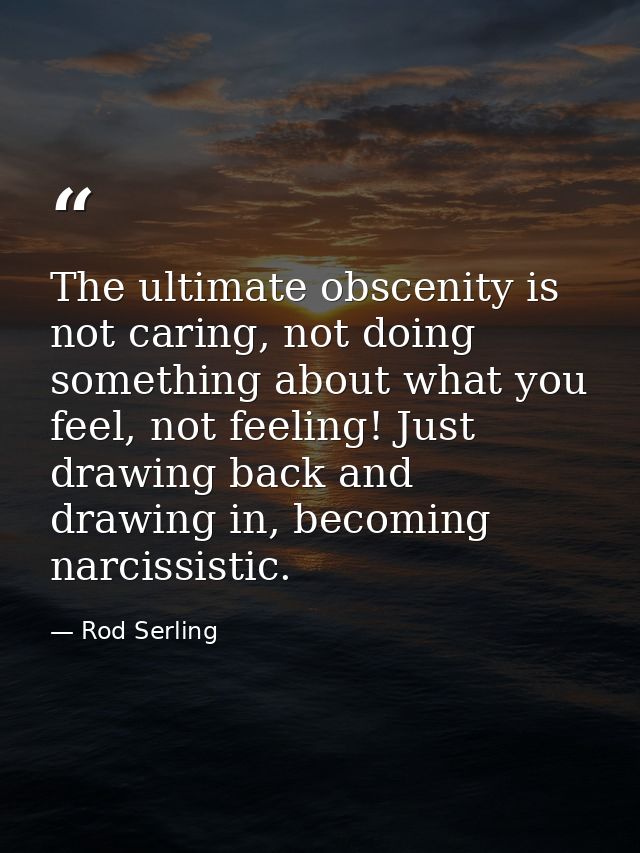 The ultimate obscenity is not caring, not doing something about what you feel, not feeling! Just drawing back and drawin — Rod Serling