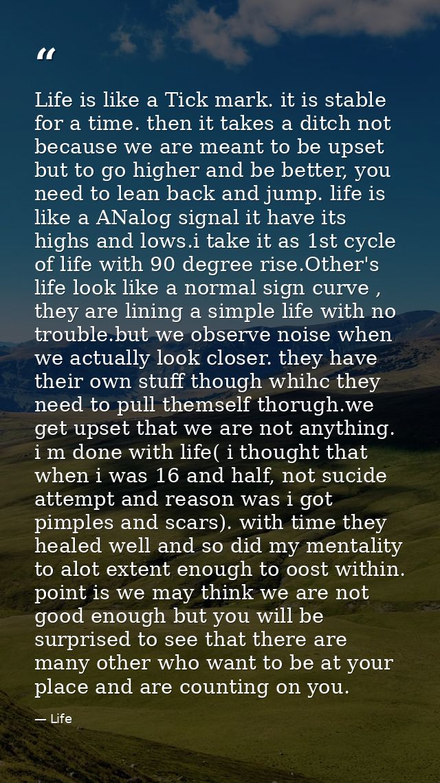 Life is like a Tick mark. it is stable for a time. then it takes a ditch not because we are meant to be upset but to go  — Life