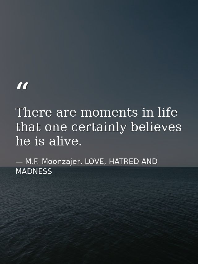 There are moments in life that one certainly believes he is alive. — M.F. Moonzajer, LOVE, HATRED AND MADNESS