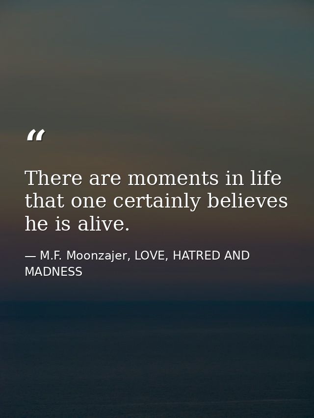 There are moments in life that one certainly believes he is alive. — M.F. Moonzajer, LOVE, HATRED AND MADNESS