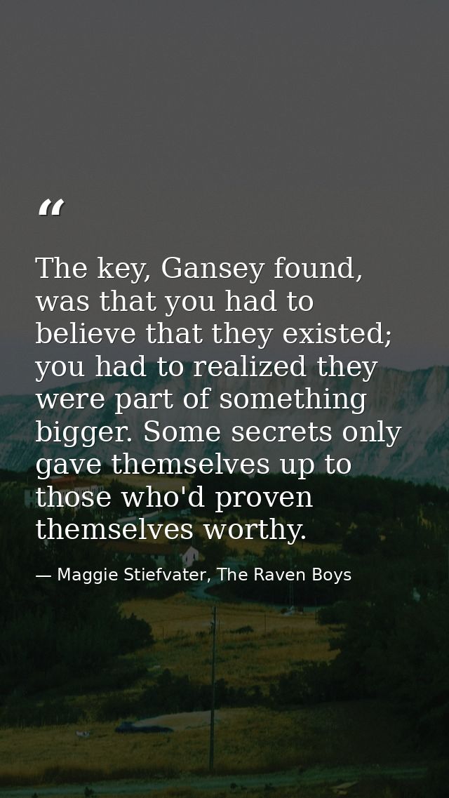 The key, Gansey found, was that you had to believe that they existed; you had to realized they were part of something bi — Maggie Stiefvater, The Raven Boys