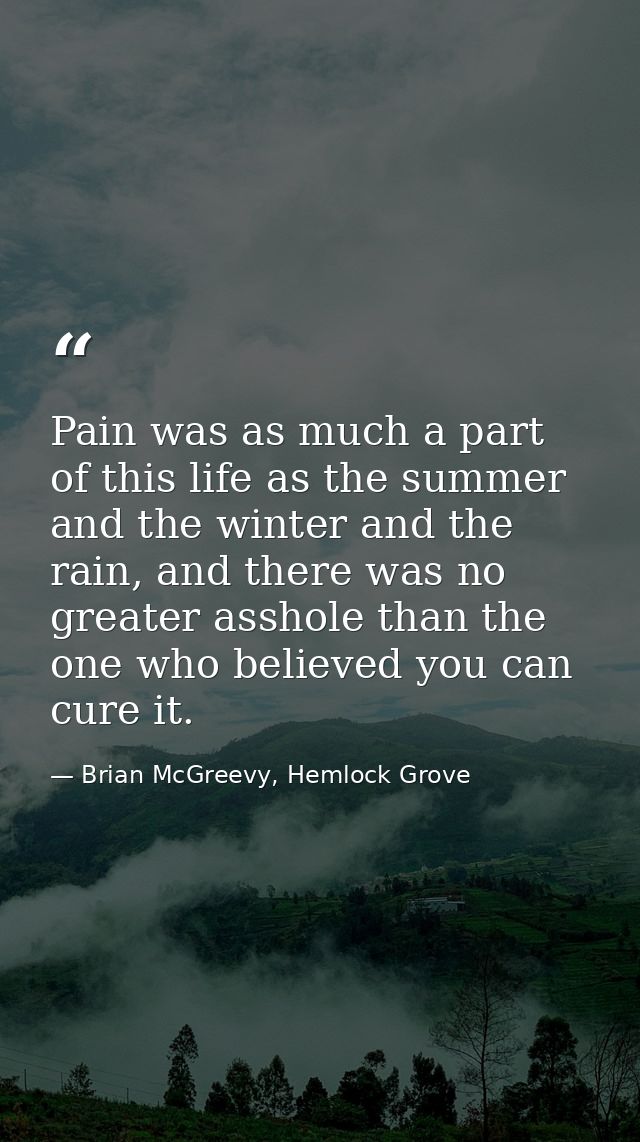 Pain was as much a part of this life as the summer and the winter and the rain, and there was no greater asshole than th — Brian McGreevy, Hemlock Grove