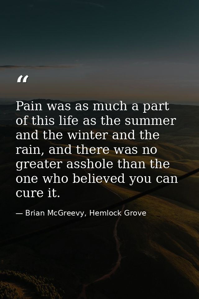 Pain was as much a part of this life as the summer and the winter and the rain, and there was no greater asshole than th — Brian McGreevy, Hemlock Grove