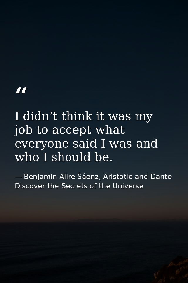 I didn’t think it was my job to accept what everyone said I was and who I should be. — Benjamin Alire Sáenz, Aristotle and Dante Discover the Secrets of the Universe