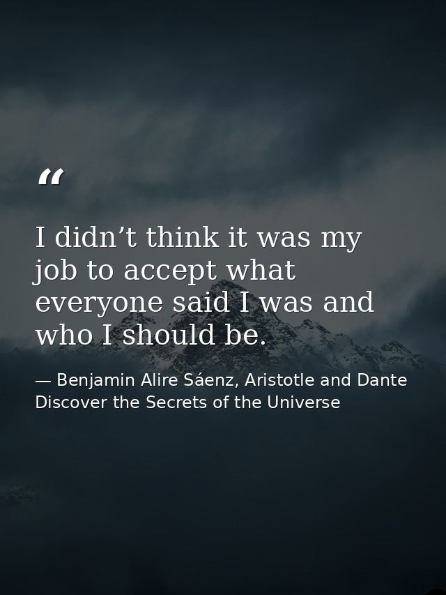 I didn’t think it was my job to accept what everyone said I was and who I should be. — Benjamin Alire Sáenz, Aristotle and Dante Discover the Secrets of the Universe