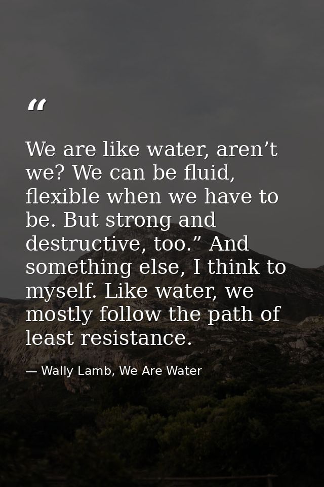 We are like water, aren’t we? We can be fluid, flexible when we have to be. But strong and destructive, too.” And someth — Wally Lamb, We Are Water